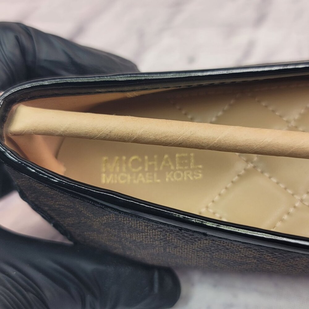 Michael Kors Lillie Moccasin Womens Flats Sz 9.5M Brown Monogram Slip-On NEW - Picture 7 of 9